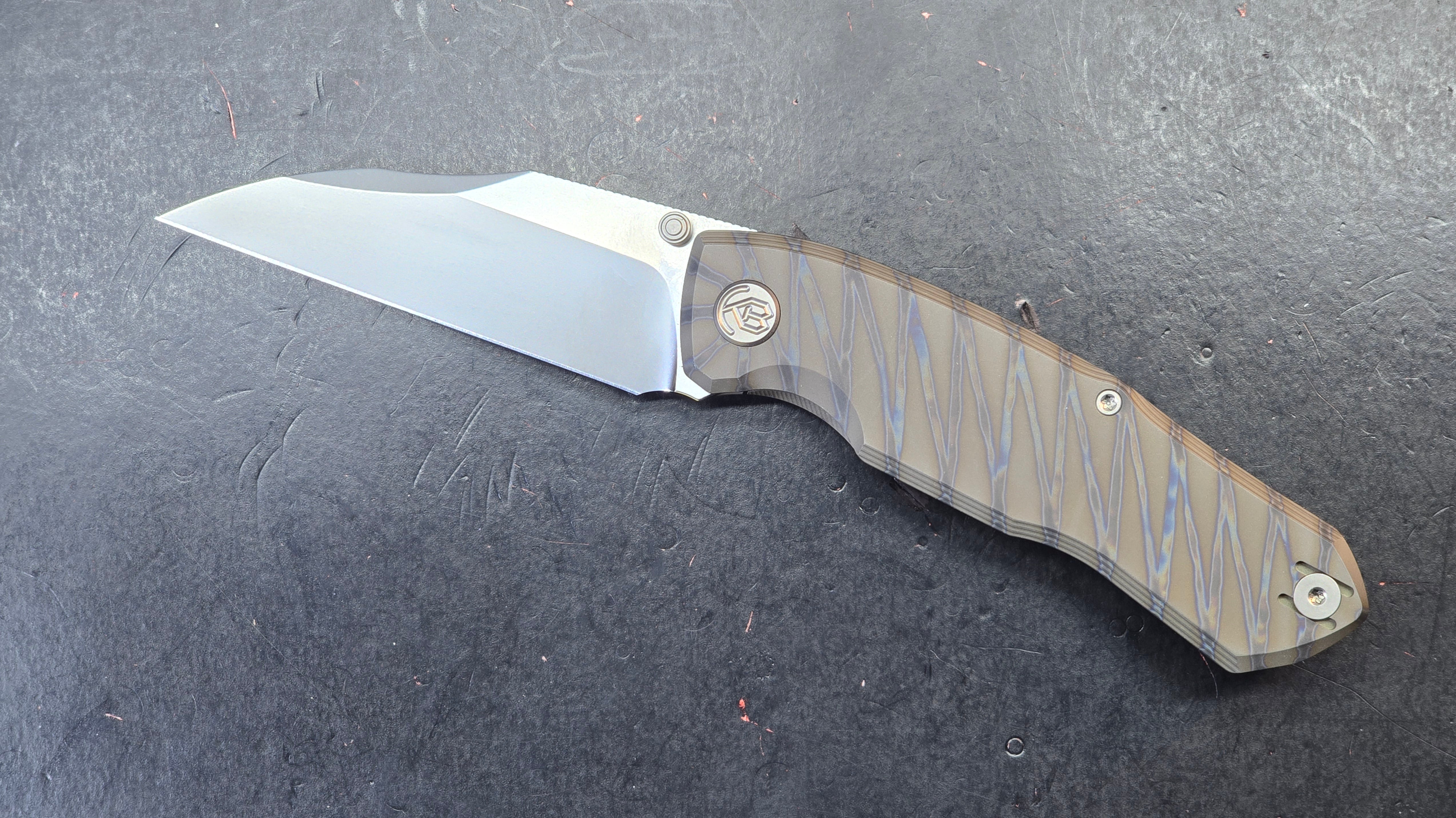 KB Mantra Folding Knife Flame Ano Titanium Handle M390