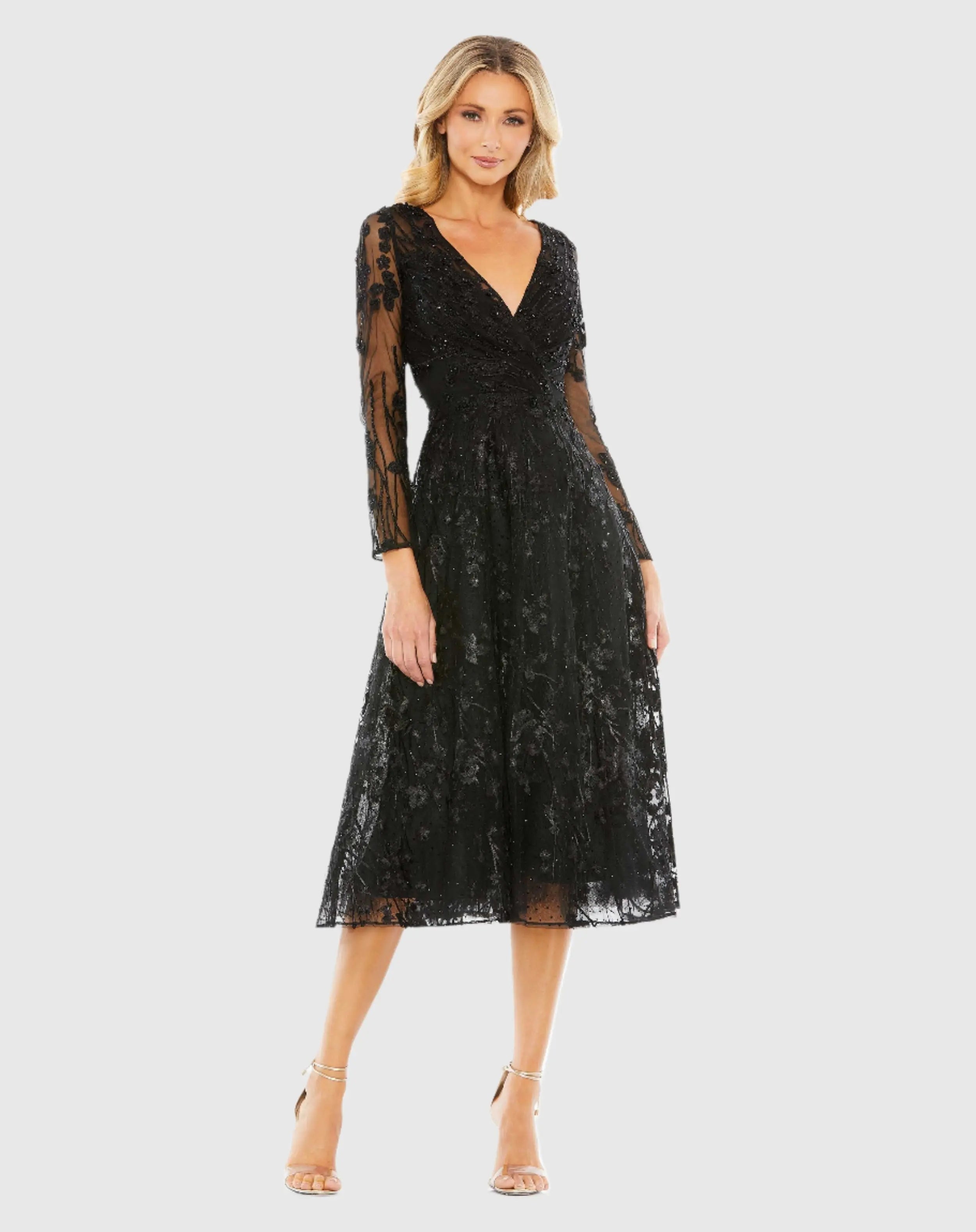 Embellished Floral Long Sleeve Dress - Mac Duggal