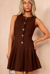 Penelope Chocolate Tailored Pleated Dress