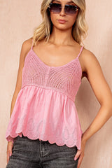 Tiffany Pink Cotton Embroidered Cami Top