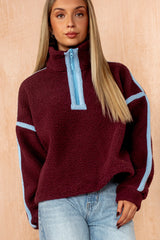 Lulu Plum Contrast Binding Zip Fleece