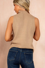 Peggy Camel Knit Pearl Sleeveless Top