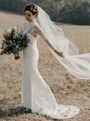 High Neck Lace Wedding Dress,Fit And Flare Wedding Dress With Sleeve,WD00951