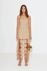 Hand-knit crochet Star Gold Lurex Beep Beep Dress