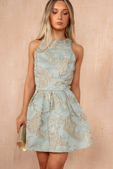 Kennedy Duck Egg Jacquard Skater Mini Dress