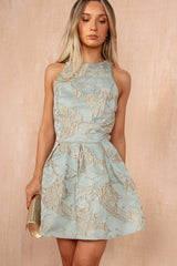 Kennedy Duck Egg Jacquard Skater Mini Dress