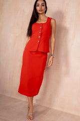 Vicky Red Reversible Tailored Midi Skirt