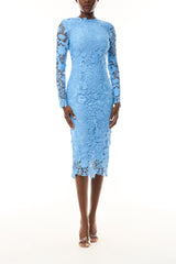 Monique Lhuillier Fall 2023 Bluebelle Lace Long Sleeve Midi Dress - front.