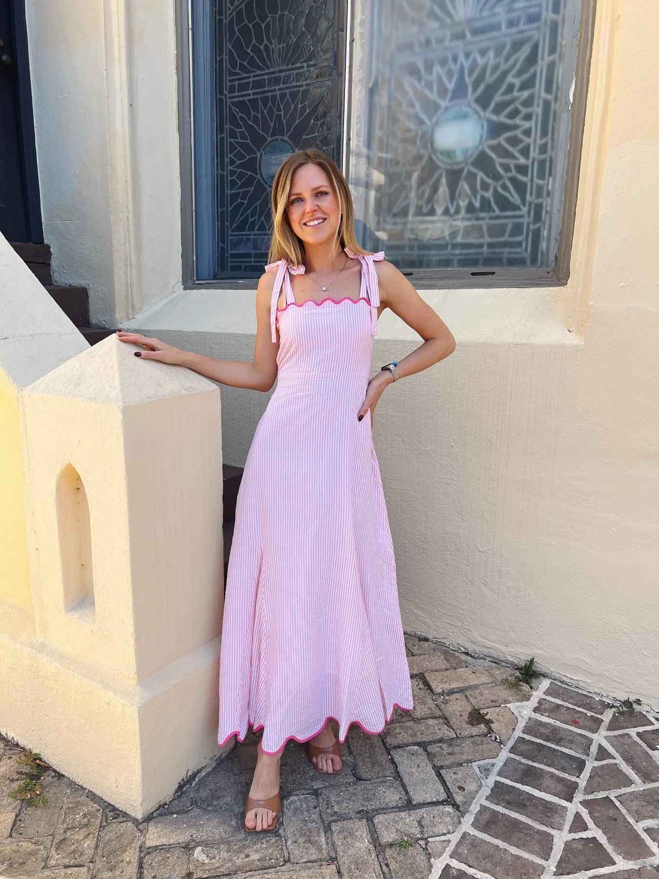 Pink Seersucker Abigail Maxi Dress by Madison Mathews