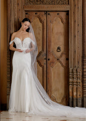 Off-Shoulder Beaded Fit-and-Flare Wedding Gown | Lotus Threads Bridal
