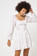 White Pink Floral Long Sleeve Dress