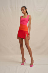 Technicolour Mini Dress - Pink Orange Red