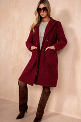 Angelina Burgundy Wool Double Breasted Coat