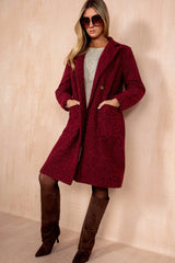 Angelina Burgundy Wool Double Breasted Coat