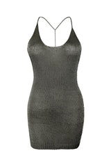 Gunmetal sparkly knit mini dress by Natalia Fedner, featuring a fitted silhouette and shimmering fabric, perfect for evening wear.
