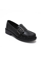Quinn Black Leather Look Loafers