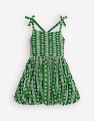 Ruched Bodice Bubble Dress-Green Broderie