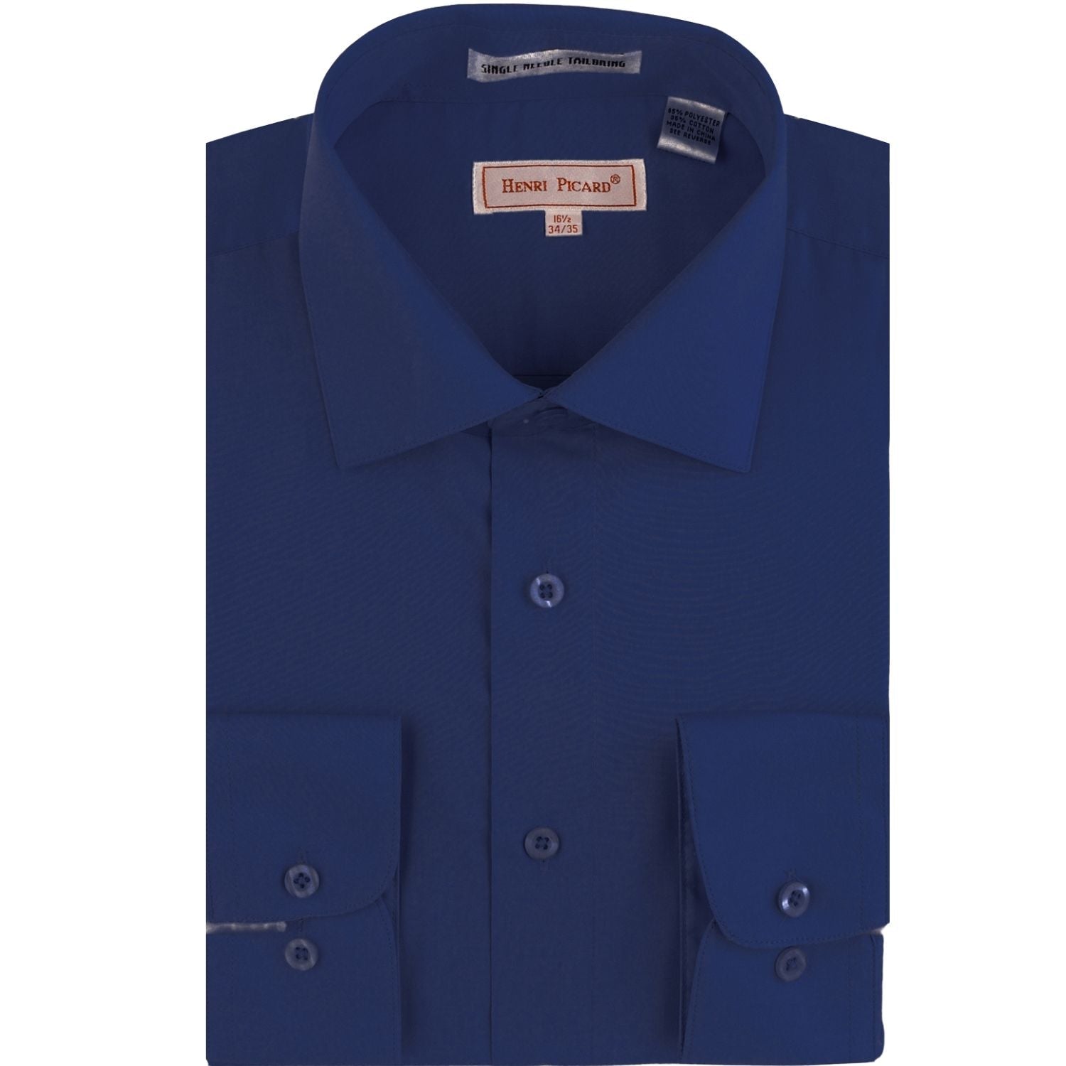 navy long sleeve button up shirt front view
