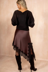 Imani Chocolate Satin Lace Asymmetric Skirt