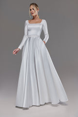 Classy Satin Wedding Dress With Long Sleeves Elizabeth