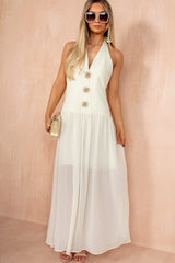 Judy Cream Halterneck Celestial Maxi Dress