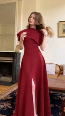 Modest Burgundy Vintage Long Prom Dress Evening Party Dresses fg7694