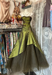 A Line Green Strapless Vintage Prom Dress Long Evening Dress fg8037