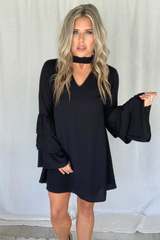 BLACK BELL SLEEVE CHOKER DRESS