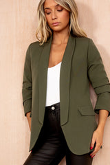Maxine Khaki Ruched Sleeve Blazer