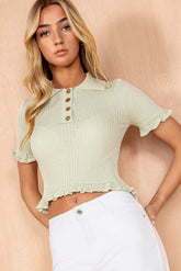 Shonda Sage Ribbed Knit Collared Top
