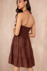 Misha Chocolate Halterneck Tiered Dress
