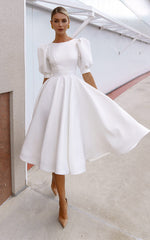 Elegant Bateau A Line Satin Knee-length Wedding Dress