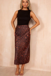 Briley Snake Print Satin Midi Skirt