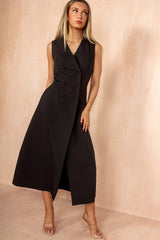 Hazel Black Tailored Sleeveless Midi Dress