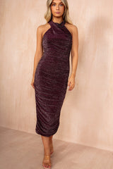 Eleanor Plum Sparkle Halter Neck Dress