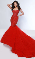 Johnathan Kayne 3165 - Ruffled Mermaid Beaded Evening Gown Formal Gowns