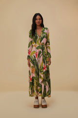 Pink Banana Leaves Maxi Dress