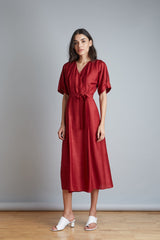 Belted Wrap Cotton Silk Dress