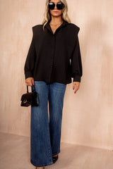 Glenda Black Shoulder Pad Oversized Shirt