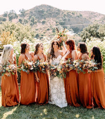Burnt Orange Chiffon Long Bridesmaid Dress 2020 Criss Cross Back