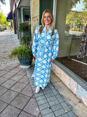 Anna cate Blue Trellis Riley Caftan dress