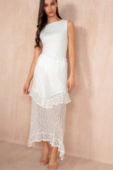 Maisie White Lace Frill Midi Skirt