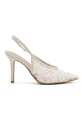 Darcy Cream Lace Embroidered Slingback Heels