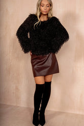 Zuri Black Faux Feather Sparkle Top