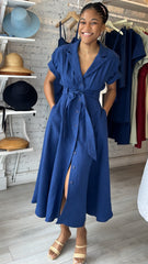 Emma Shirt Dress - Linen - Navy Blue