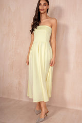 Danni Lemon Bandeau Pleated Midi Dress