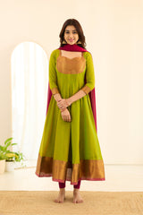 Parrot Green Chettinad Cotton Anarkali