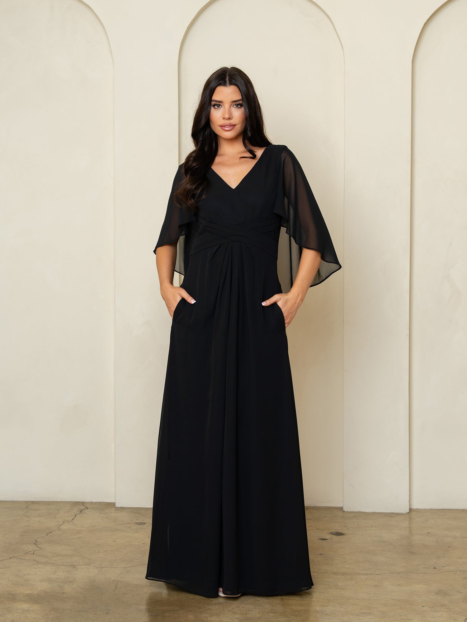 Mother of the Bride Dresses Long Formal A line Cape Motherof the Bride Dress Black