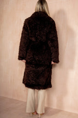 Paulette Chocolate Shaggy Faux Fur Belted Coat
