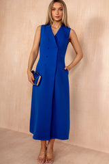 Hazel Royal Blue Tailored Sleeveless Midi Dress